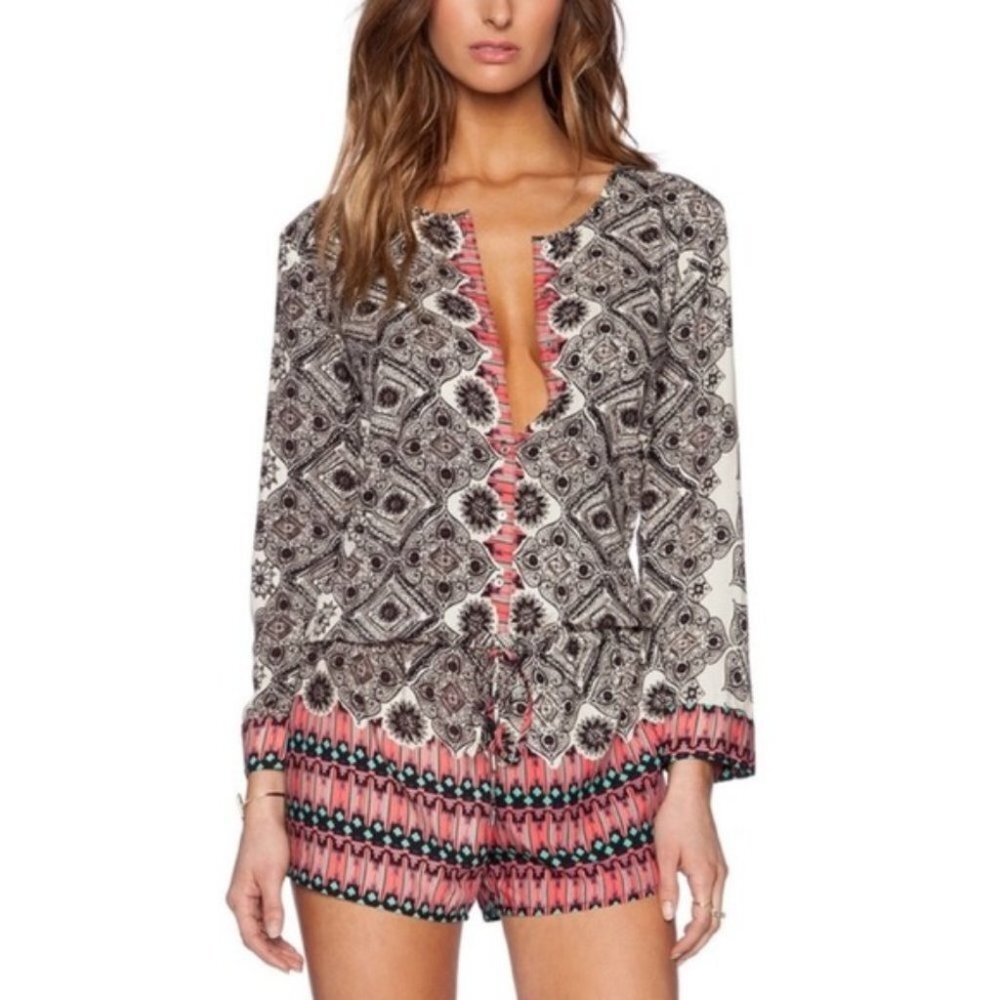Michael Stars Talum Romper Bright Border Print Playsuit Bohemian Playsuit XS - Picture 9 of 10